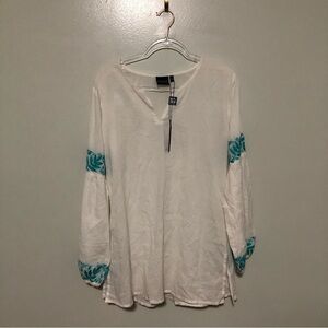 Madison Mathews Cover Up Tunic Embroidered New White Blue Medium